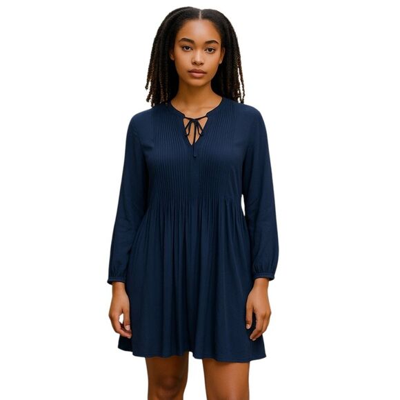 Old Navy Navy Blue Pleated Tie Neck Mini Dress - Picture 1 of 7